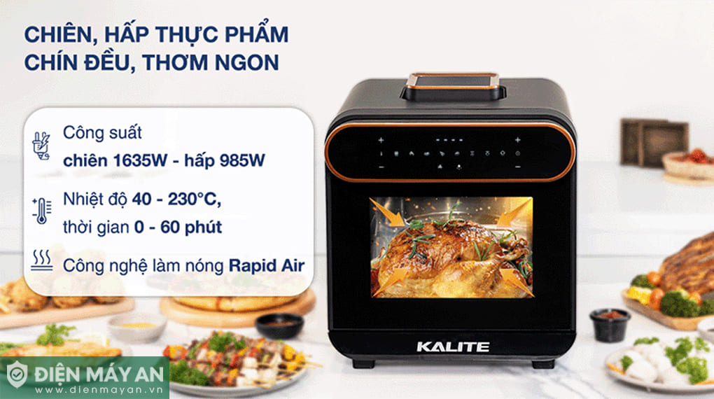 Lò chiên không dầu kết hợp hấp Kalite STEAM PRO 15 lít